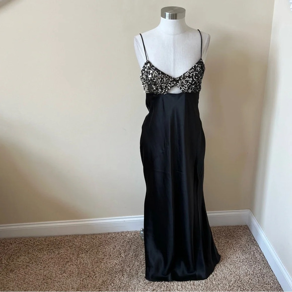 New! Zara Black Satin Contrast Sequin Maxi Slip Dress nwt 26138 - Picture 3 of 15